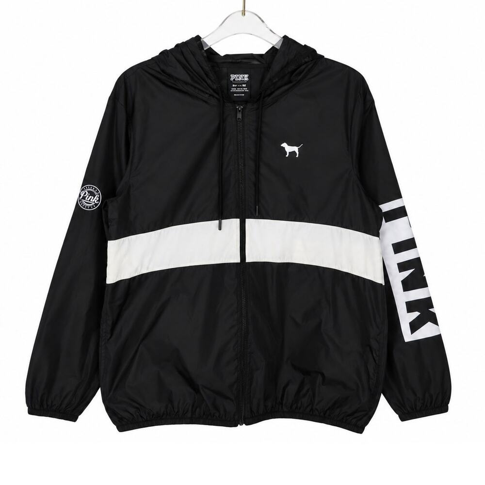 PINK Victoria's Secret Black White Athletic Windbreaker Jacket Extra Small XS